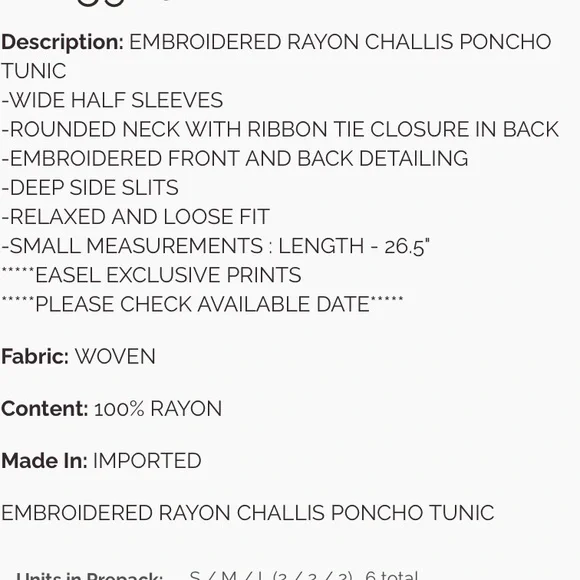 872 ❤️ EASEL peach EMBROIDERED RAYON CHALLIS PONCHO TUNIC - Picture 4 of 5